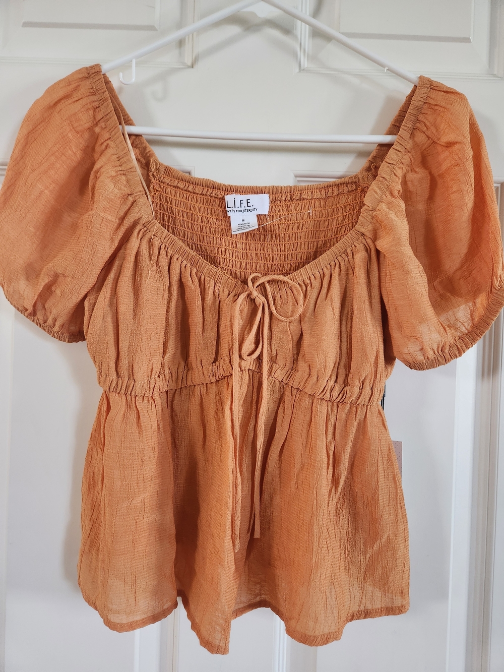 Puff-Sleeve Peasant Blouse in Rust